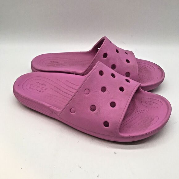 CROCS Iconic Comfort Women's 10 Jibbitz Ready Strap Sandals Hot Pink Slides - Picture 3 of 10